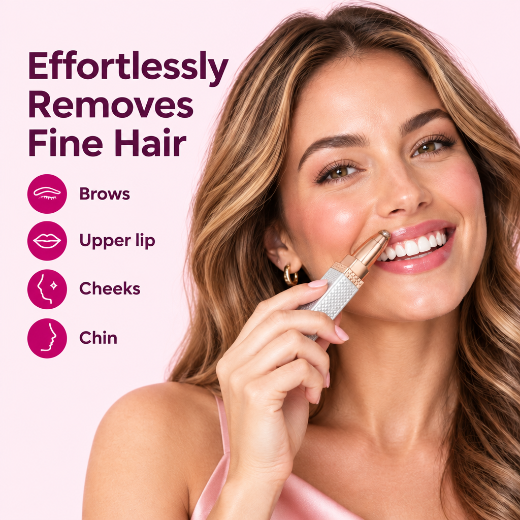 Effortlessly removes fine hair: brows, upper lip, cheeks, chin